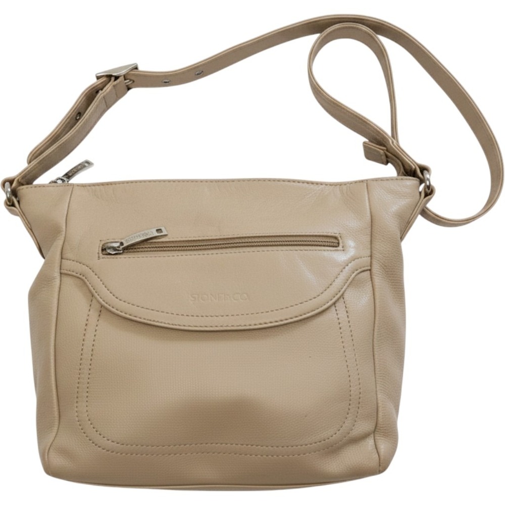 Stone & Co Crossbody Bag Women's Medium Tan Leather Multi-Pocket Purse Good
